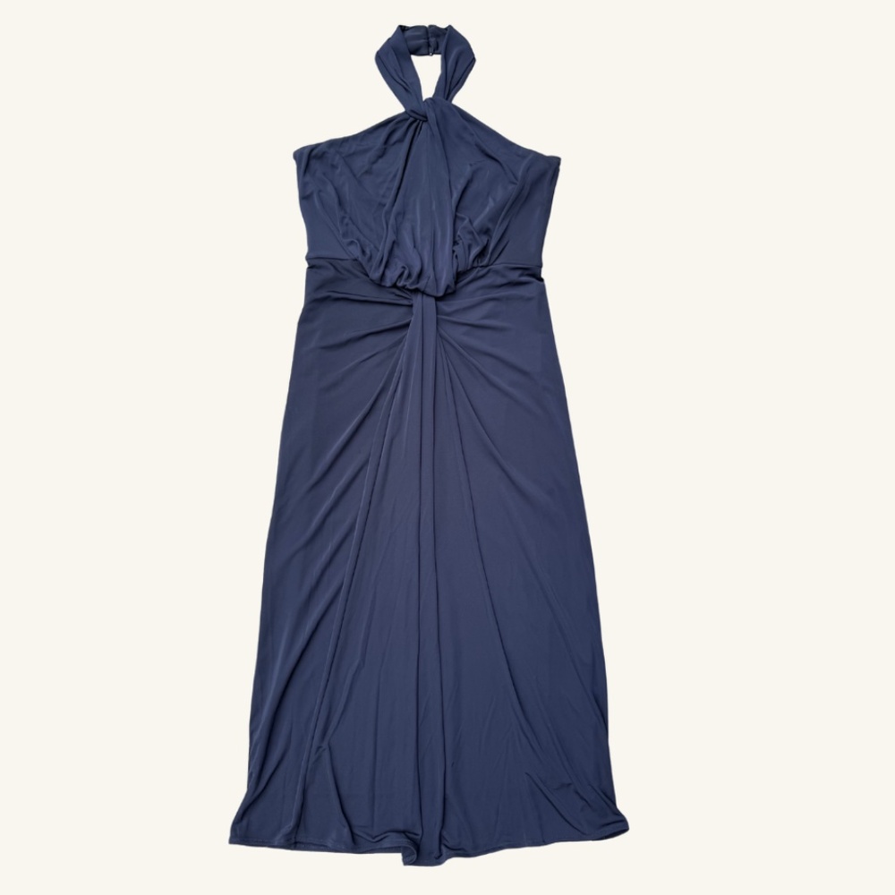 CINQ À SEPT  Kaily Twist Halter Midi Dress - Navy 12